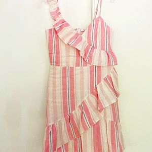 Parker Dress Mini Striped Pink Linen. Small.